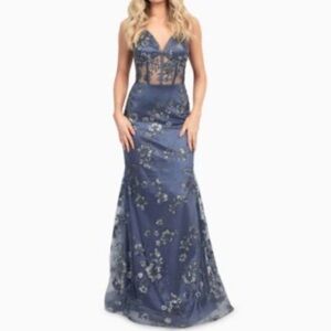 Dear Moon Juniors' Sequined Illusion Lace-Up-Back Corset Gown Size 5 NWOT